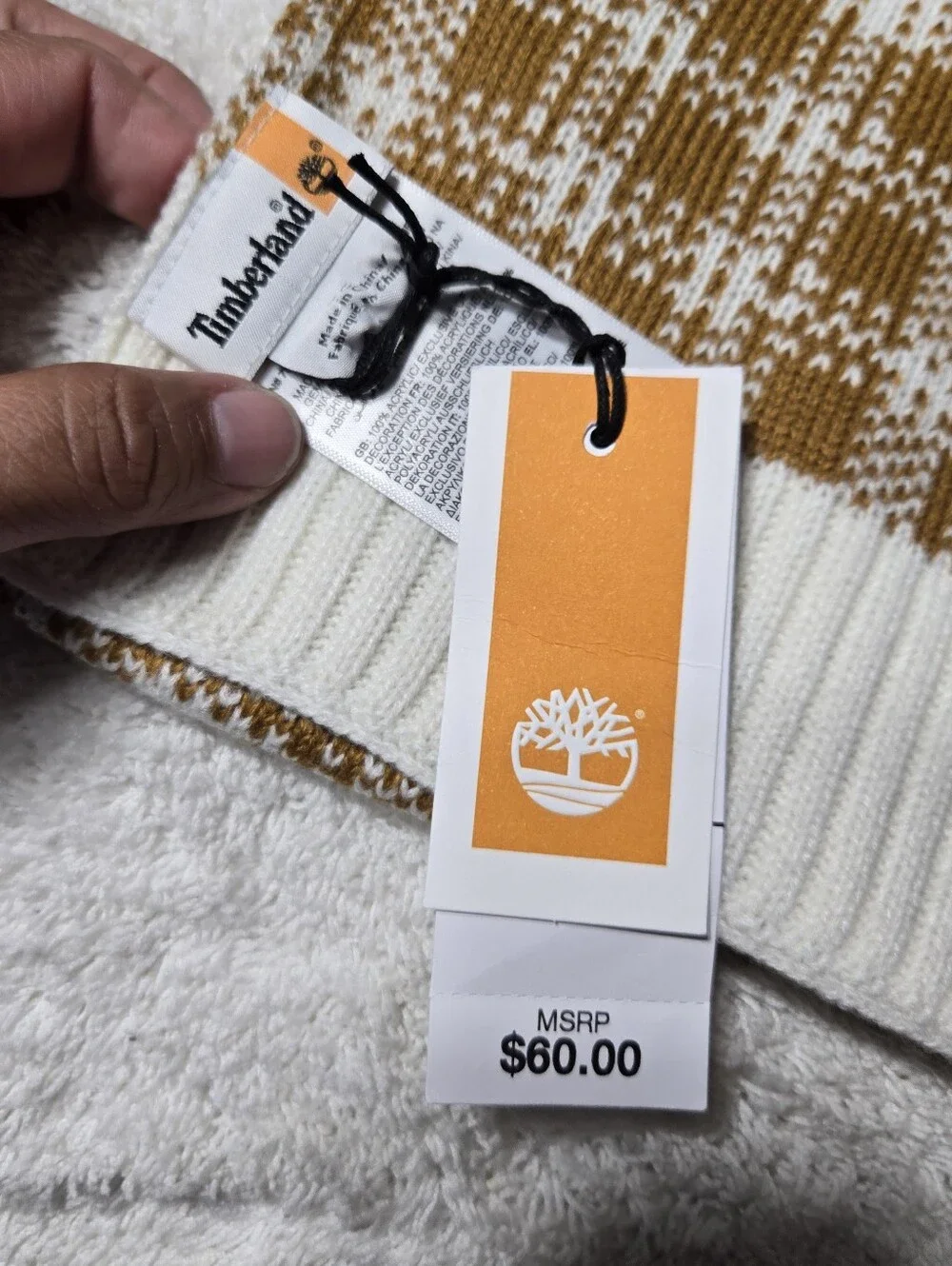 Timberland White & Brown Plaid Scarf OS  NWT